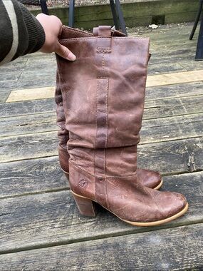 Vintage Fly London Brown Leather Women’s Mid-Calf Heel Boots